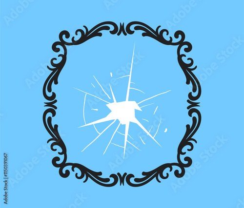 Crack broken glass crash cracked mirror isolated set. Vector graphic design illustration