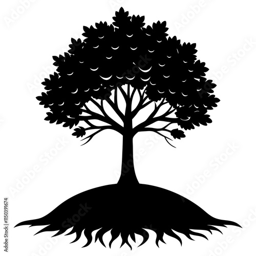 Vector Line Art Mounded Tree Silhouette