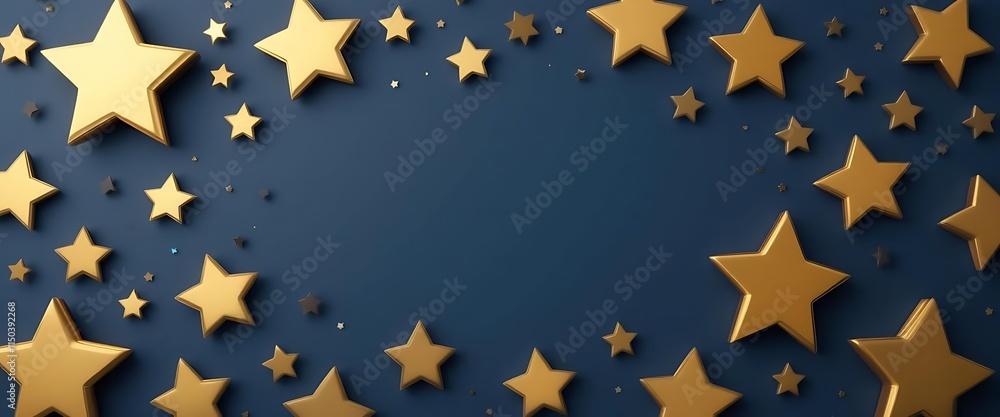 Golden Stars Blue Background Elegant Design 3D Render Golden Stars Blue Background Elegant Design 3D Render
