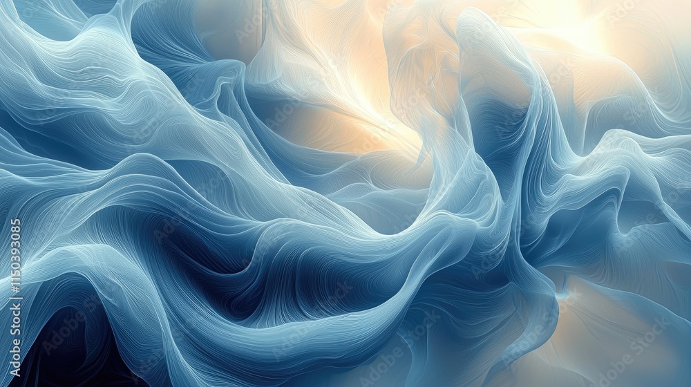 Abstract wavy blue and cream textured background with soft fluid lines and gentle light Abstract wavy blue and cream textured background with soft fluid lines and gentle light
