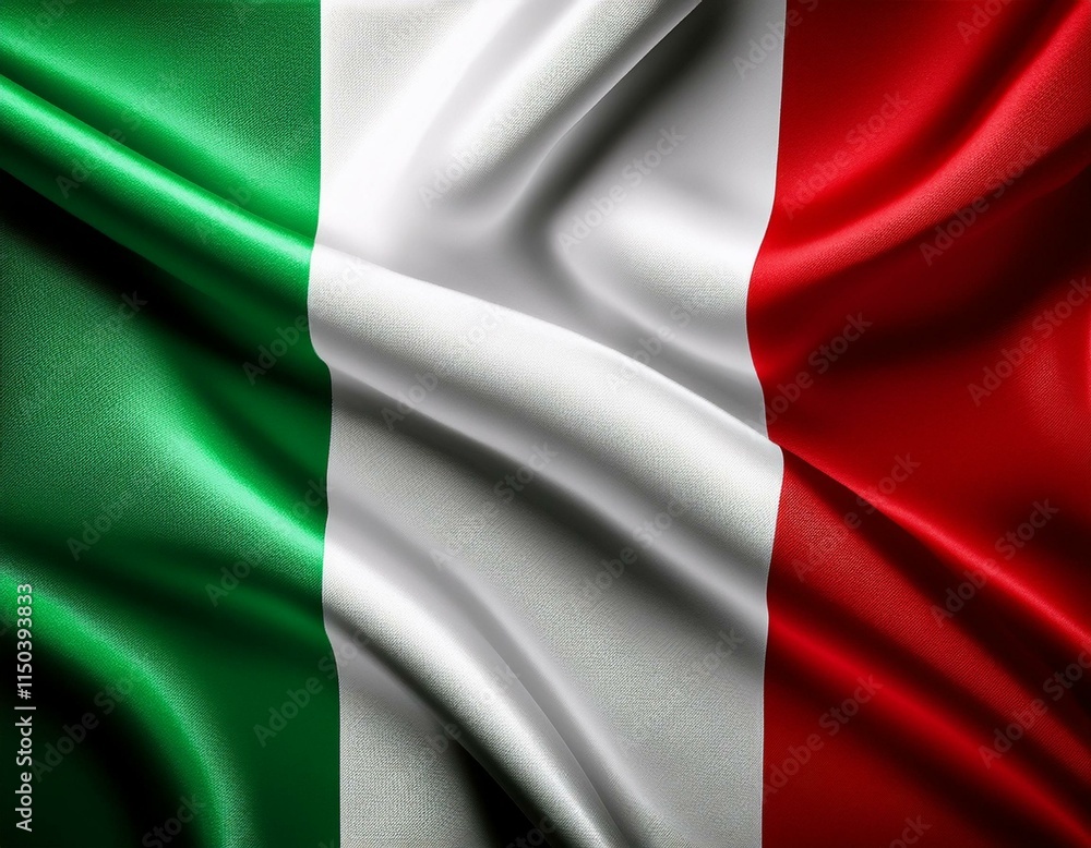 Generated image Flag of Italy waving in the wind, close up of rippled satin flag Generated image Flag of Italy waving in the wind, close up of rippled satin flag