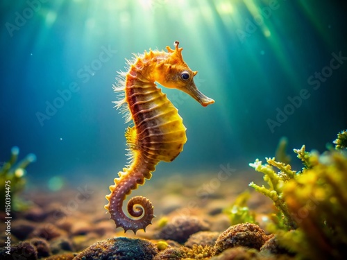 Minimalist Underwater Seahorse: Elegant Ocean Life Stock Photo photo