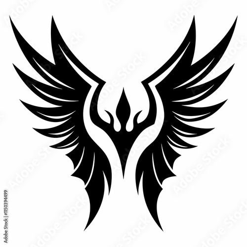 Tribal Angel Wings Tattoo with Heart Design