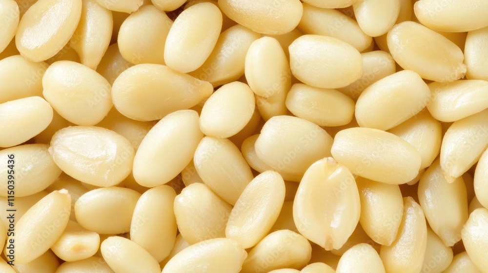 Close-Up View of Raw Pine Nuts Revealing Natural Texture and Color Close-Up View of Raw Pine Nuts Revealing Natural Texture and Color
