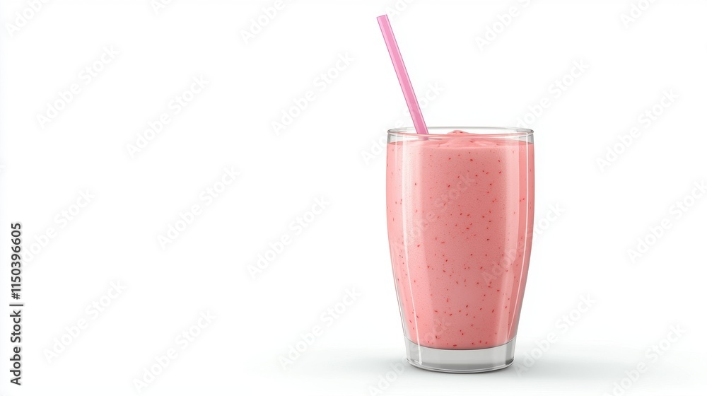 Fresh Pink Berry Smoothie in Clear Glass with Straw on White Background Fresh Pink Berry Smoothie in Clear Glass with Straw on White Background