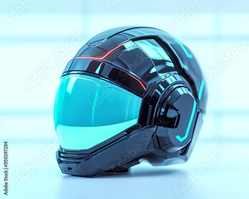 Teal visor astronaut helmet on pink photo