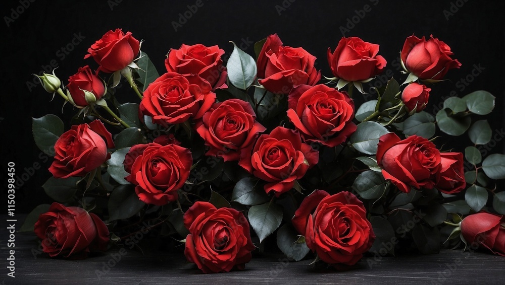 Obraz premium Romantic Red Roses on Black Surface