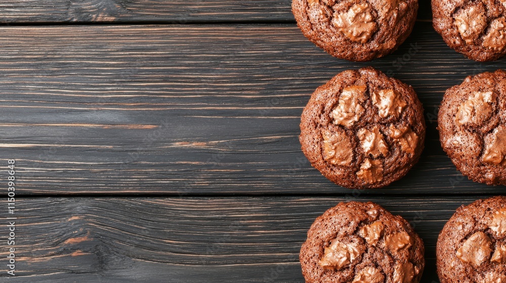 Delicious Brownie Cookies on Rustic Wooden Table Surface Delicious Brownie Cookies on Rustic Wooden Table Surface