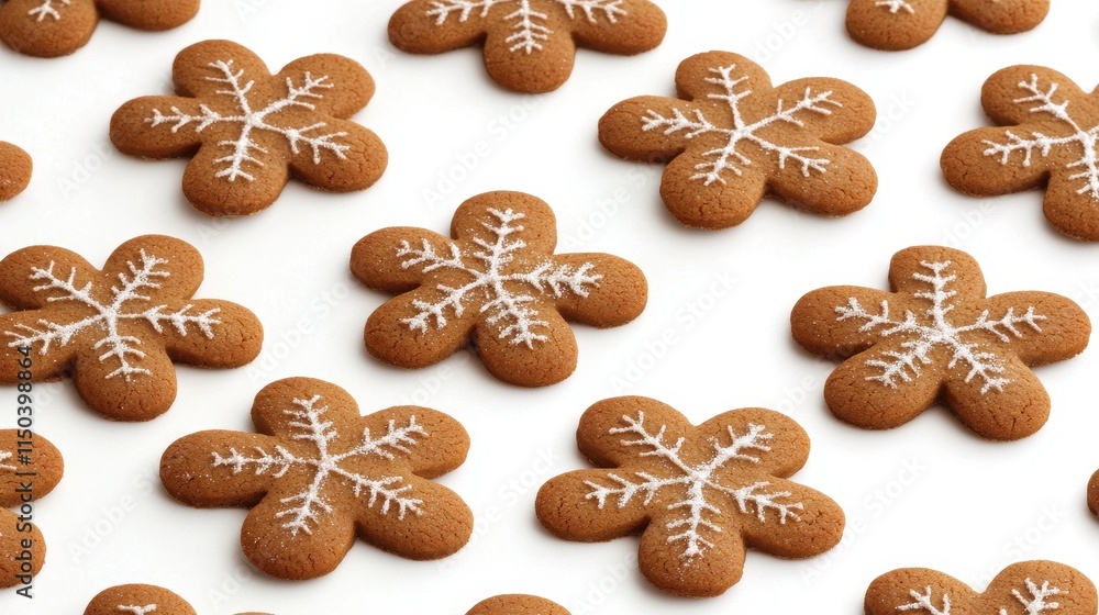 Gingerbread Cookies with Snowflake Icing on White Background Gingerbread Cookies with Snowflake Icing on White Background
