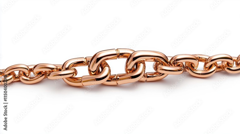 Obraz premium A photostock of golden chains linked together, showcasing intricate details and a polished surface, isolated on a clean white background, High Quality