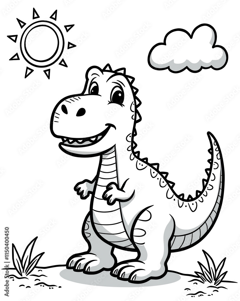 Naklejka premium Cute Cartoon Dinosaur on Sunny Day