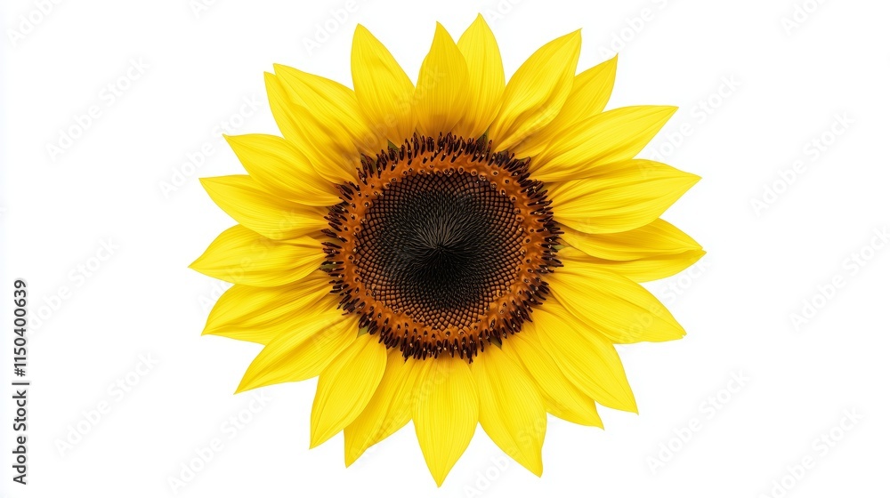 Sunflower Close-Up with Symmetrical Design on White Sunflower Close-Up with Symmetrical Design on White