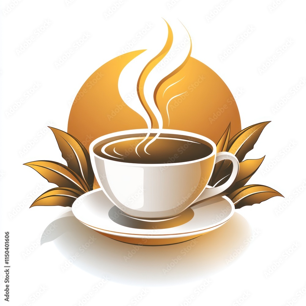 Obraz premium A steaming cup of coffee with golden leaves
