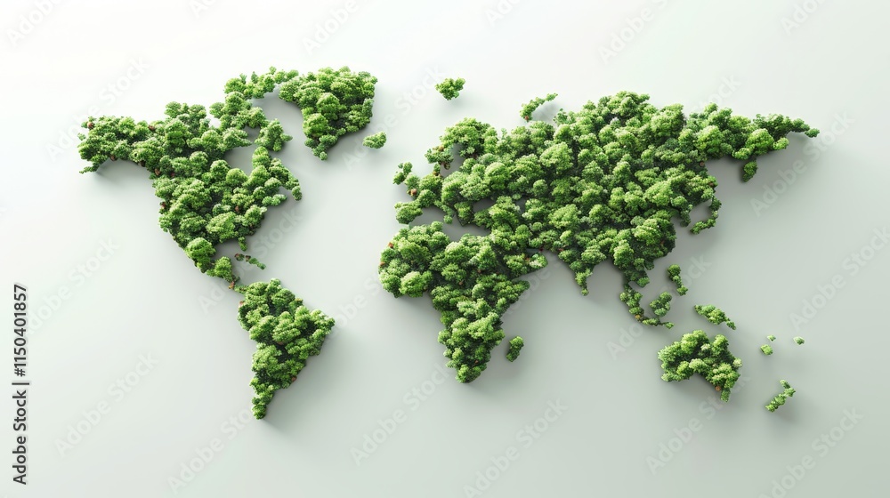 Stunning green world map made from trees symbolizing global sustainability and conservation efforts Stunning green world map made from trees symbolizing global sustainability and conservation efforts