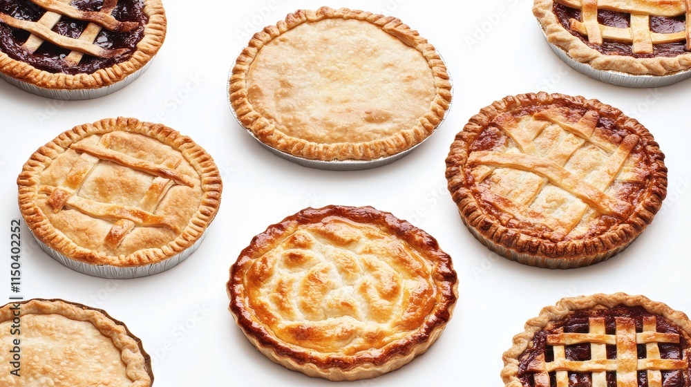 Delicious Assortment of Homemade Fruit Pies on White Background Delicious Assortment of Homemade Fruit Pies on White Background