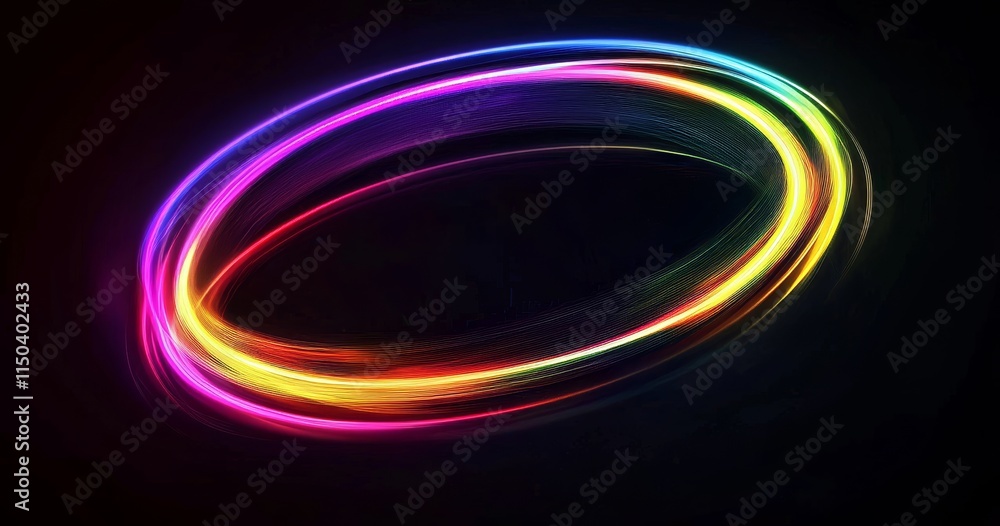 Colorful Swirling Light Creates a Vibrant Circular Pattern on a Dark Background, Showcasing a Dynamic and Energetic Visual Effect During Nighttime Colorful Swirling Light Creates a Vibrant Circular Pattern on a Dark Background, Showcasing a Dynamic and Energetic Visual Effect During Nighttime