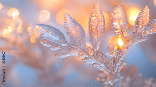 The soft glow of candles in a frosted glass menorah casting beautiful patterns. photo