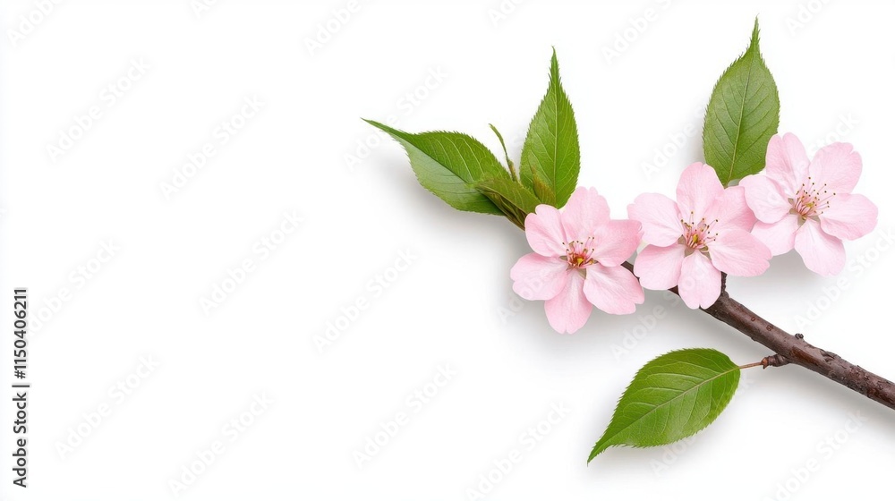 Obraz premium A photostock of vibrant pink cherry blossoms in full bloom, delicate and serene, isolated on a clean white background, High Quality