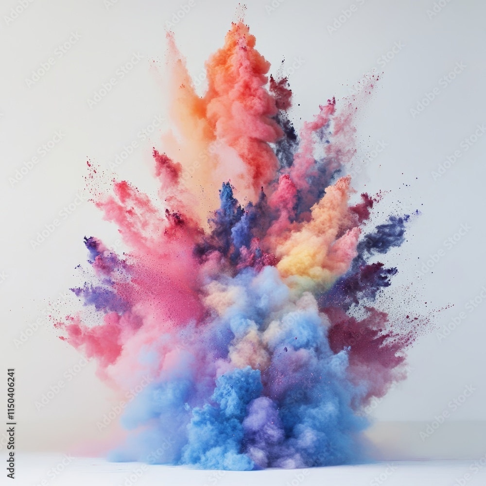 Vibrant Explosion of Colored Powder Creating a Captivating Display of Hues in a Bright, Spacious Setting Vibrant Explosion of Colored Powder Creating a Captivating Display of Hues in a Bright, Spacious Setting