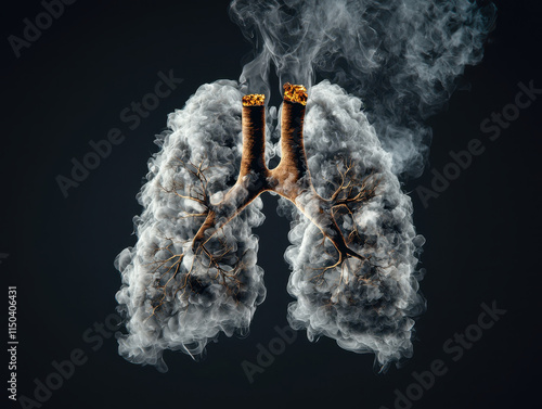 Smoking effect on human lungs. Smoky residue settling in lungs, depicting health concerns photo