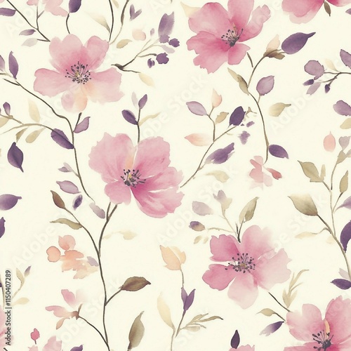Wallpaper Mural Sweet pink flower watercolor seamless pattern on cream background .soft pastel colors water color seamless pattern for beauty products or other. Torontodigital.ca