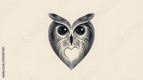 An owls face depicted in minimalist lines with its eyes forming a heart shape. photo