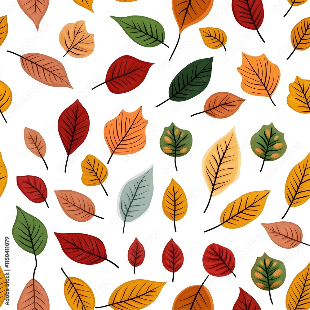 Obraz premium Colorful Autumn Leaves Pattern on White Background for Design Use