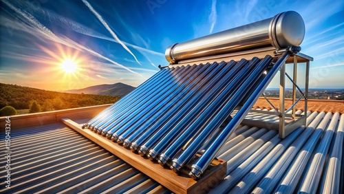 Rooftop Solar Water Heater System: High-Resolution Stock Photo photo