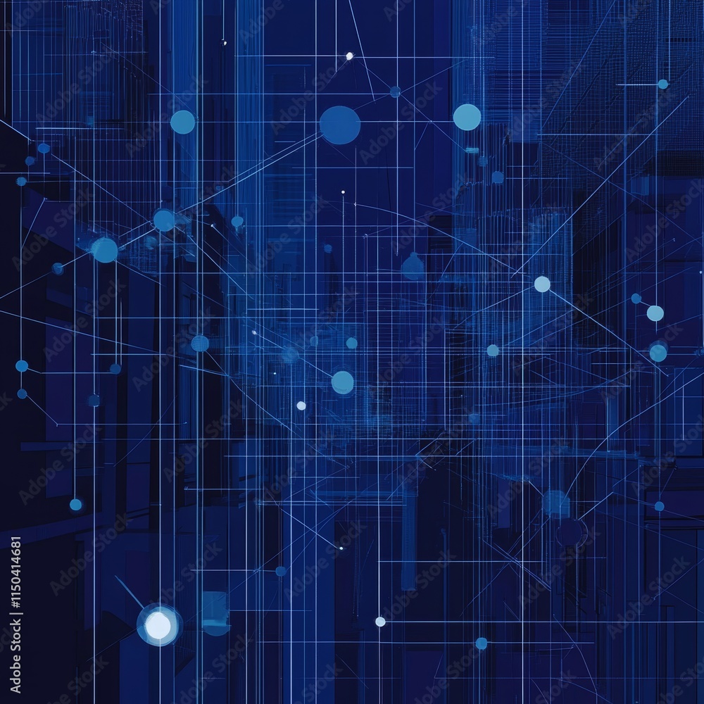 Abstract Blue Digital Background With Geometric Shapes and Lines Representing Technology in a Futuristic Cityscape Abstract Blue Digital Background With Geometric Shapes and Lines Representing Technology in a Futuristic Cityscape
