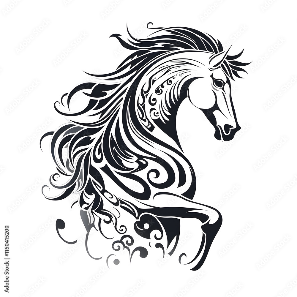 Fototapeta premium Artistic illustration of the grace and movement of a horse showing off its flowing mane, with an elegant and striking design, perfect for a luxury t-shirt.