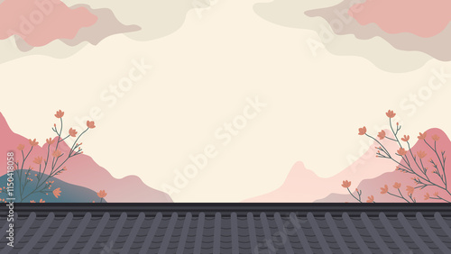 한국 전통 풍경과 기와 지붕 배경