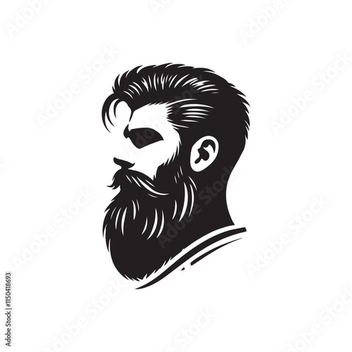 Black Color Bearded Man silhouette design Vector Illustration, Solid White Background 2.eps