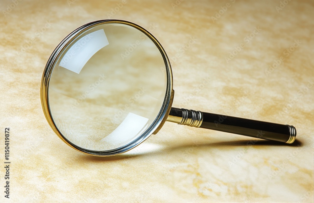 Fototapeta premium Magnifying glass on intricate bird and leaf pattern background