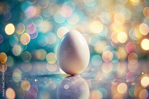 Shiny White Egg-Shaped Object with Bokeh Background - Abstract Stock Photo photo