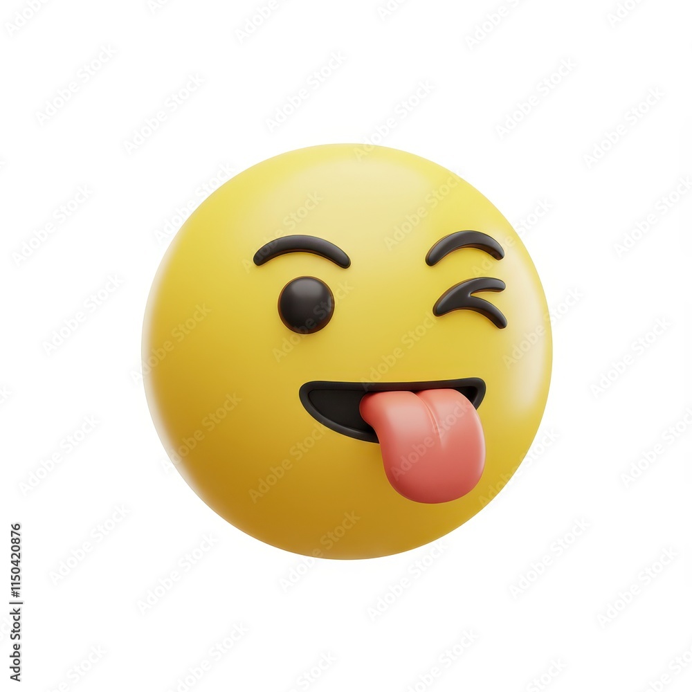 Fototapeta premium A 3D illustration of a winking yellow emoji with its tongue sticking out playfully
