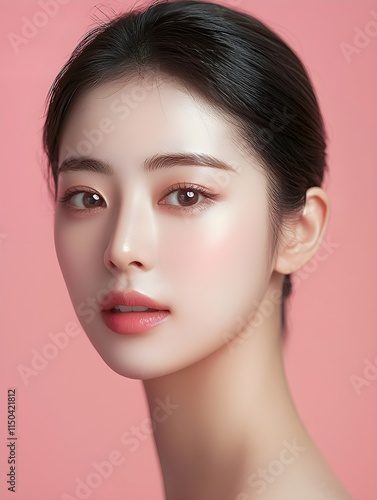 Beautiful gorgeous korean model woman, suits for Healthy glowing face skin care beauty, skincare cosmetics, background blurred