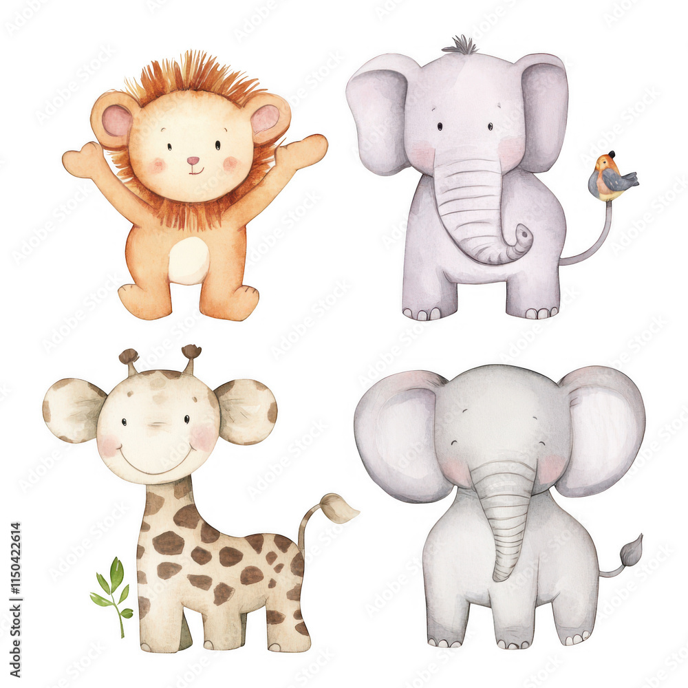 Naklejka premium [ Cartoon style animal grid illustration for kids] Happy Animal Friends Cartoon Illustration Grid Unleashed Joy Wildlife Celebration Digital Art