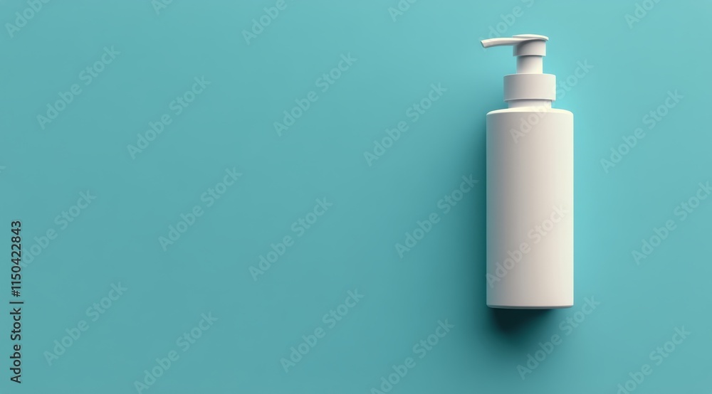 Bottle of liquid soap on a solid blue background with a minimalistic design Bottle of liquid soap on a solid blue background with a minimalistic design