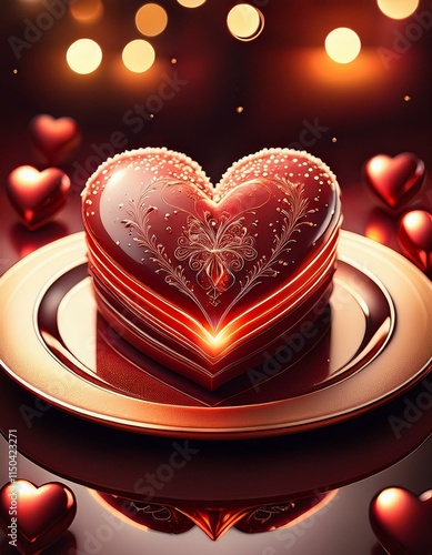 Generated image Heart-shaped food sweets on a plate, romantic valentine anniversary festive season dinner