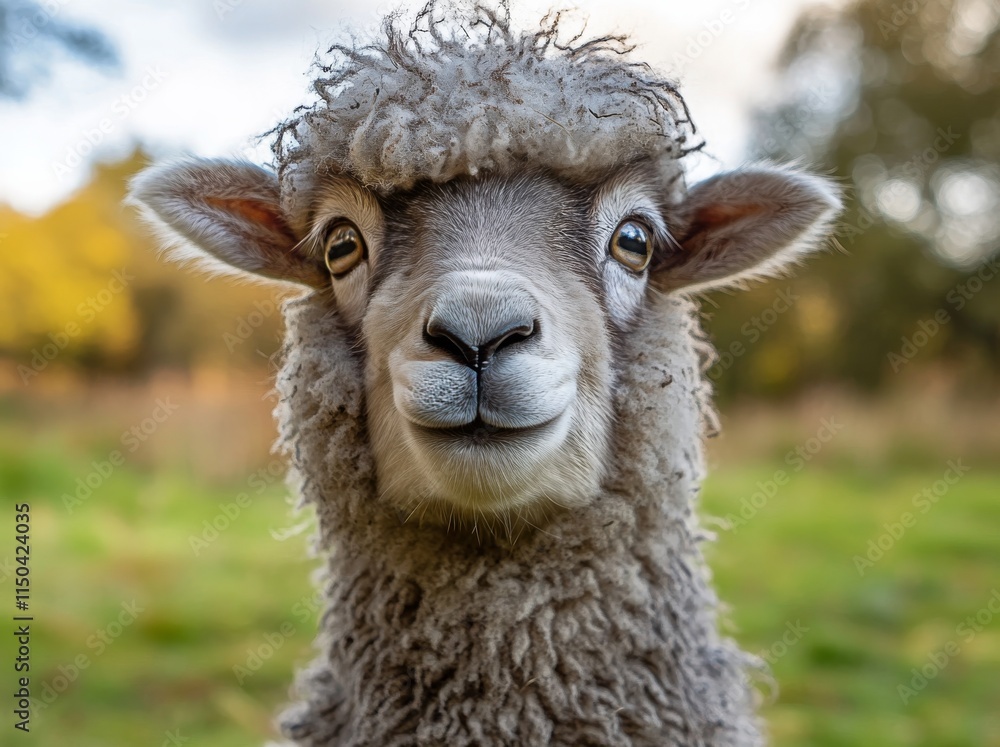 Portrait of a fluffy sheep with a gentle expression in a soft, snowy background Portrait of a fluffy sheep with a gentle expression in a soft, snowy background