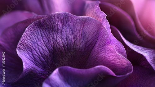 A purple pansy with intricate velvet-like petals captured up close with soft natural lighting. photo