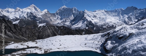 Stunning panorama around Kongma La Pass 5535 m with Makalu, Baruntse and Chhukhung Glacier, trekking from Dingboche to Lobuche through the pass. Everest Base Camp trek. Himalayas, Nepal photo