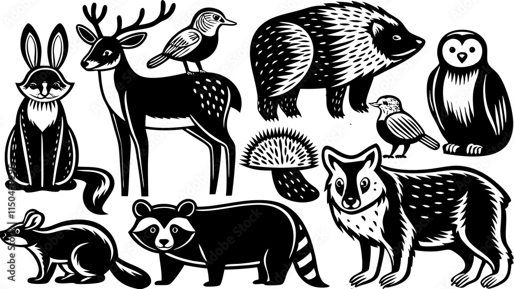 Obraz premium Comprehensive Forest Animals Big Set: Vector Illustrations for Nature and Wildlife Designs.