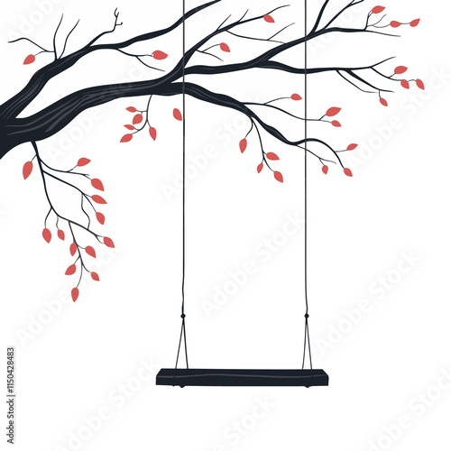  flat swing hanging from a tree branch vector