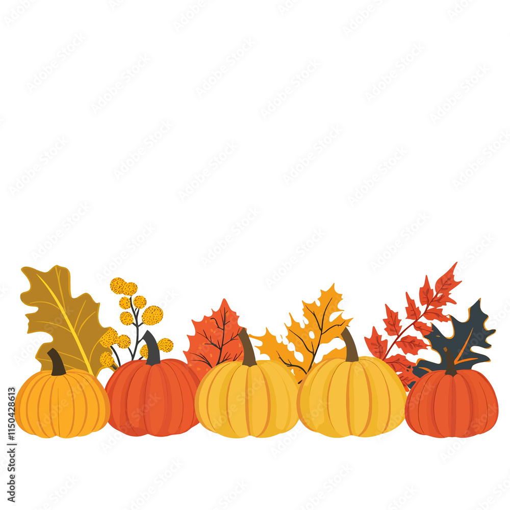 Naklejka premium A colorful fall foliage scene with pumpkins. flat vector