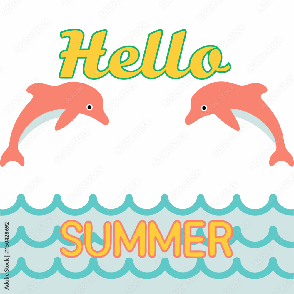 Hello Summer: Vibrant and Creative Design Featuring with dolphins jumping out of waves .svg Hello Summer: Vibrant and Creative Design Featuring with dolphins jumping out of waves .svg