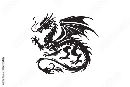 simple dragon black color vector silhouette in white background