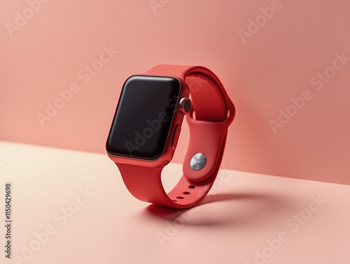 Red Smartwatch Minimalist Product Shot Coral Background photo