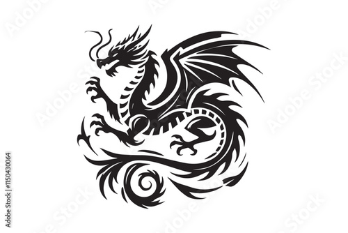 simple dragon black color vector silhouette in white background