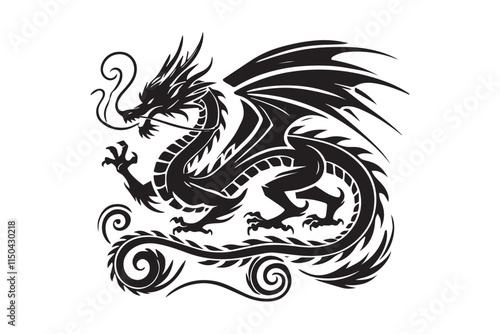 simple dragon black color vector silhouette in white background photo